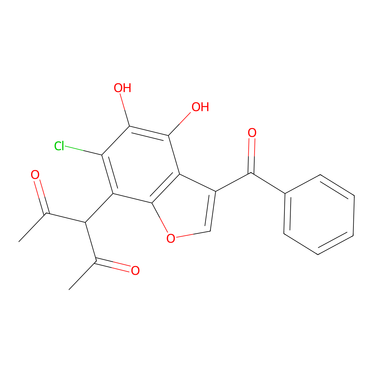 3-(3-Benzoyl-6-chloro-4,5-dihydroxy-1-benzofuran-7-yl)pentane-2,4-dione molecular structure, CAS 352553-38-9