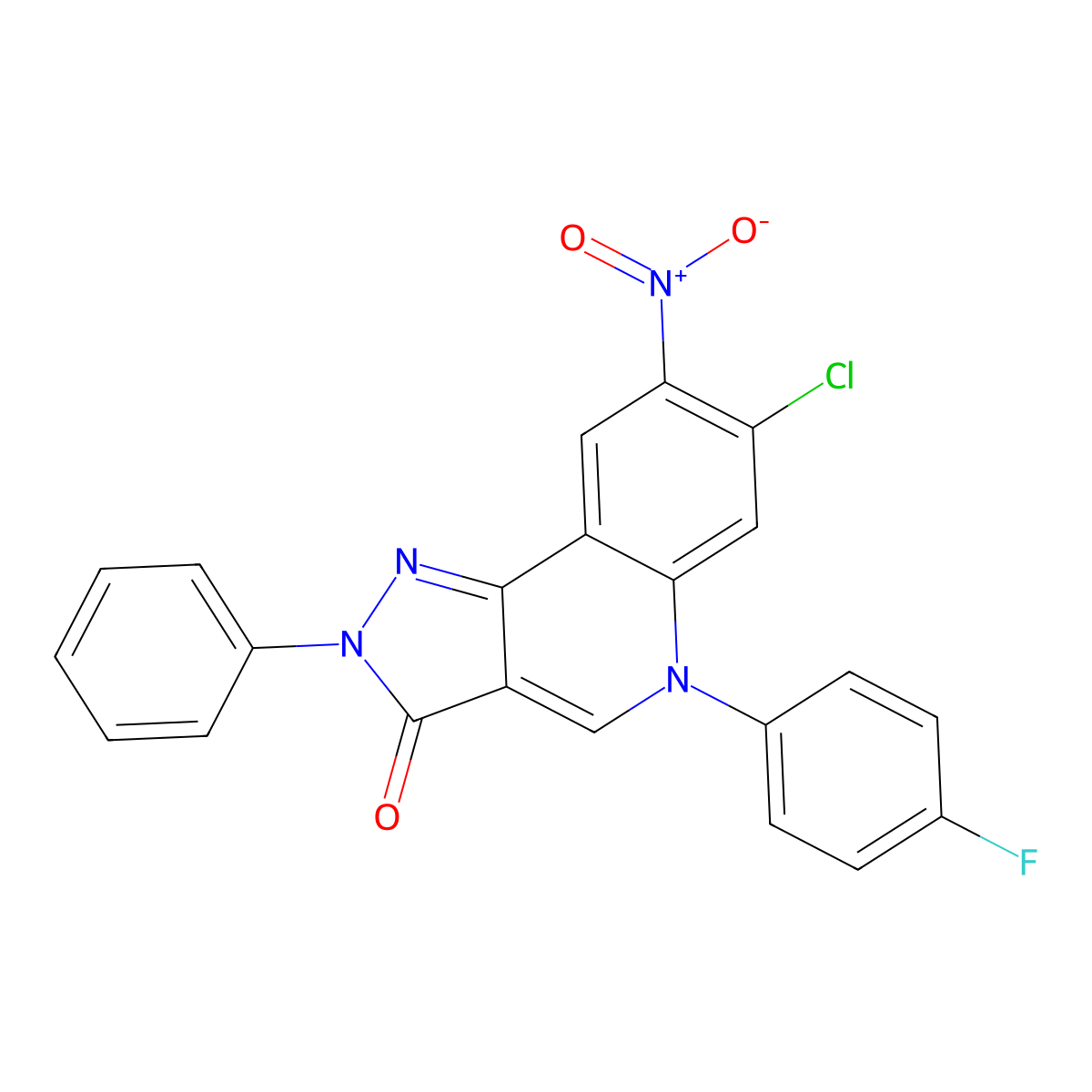 7-Chloro-5-(4-fluorophenyl)-8-nitro-2-phenylpyrazolo[4,3-c]quinolin-3-one molecular structure, CAS 352554-38-2