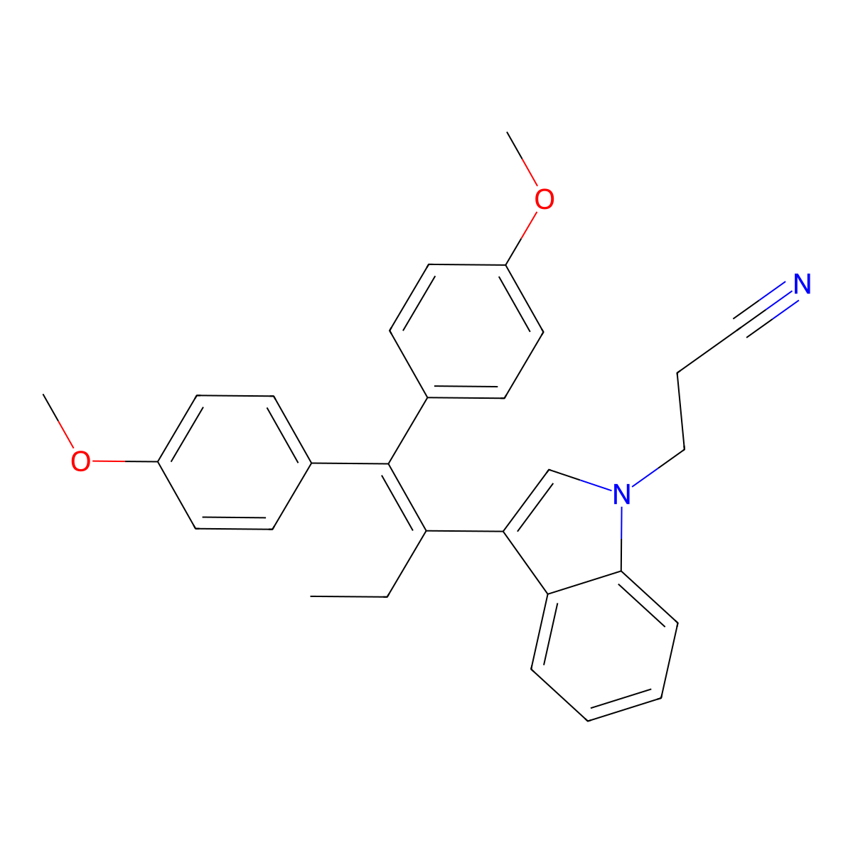 3-[3-[1,1-Bis(4-methoxyphenyl)but-1-en-2-yl]indol-1-yl]propanenitrile molecular structure, CAS 352554-54-2
