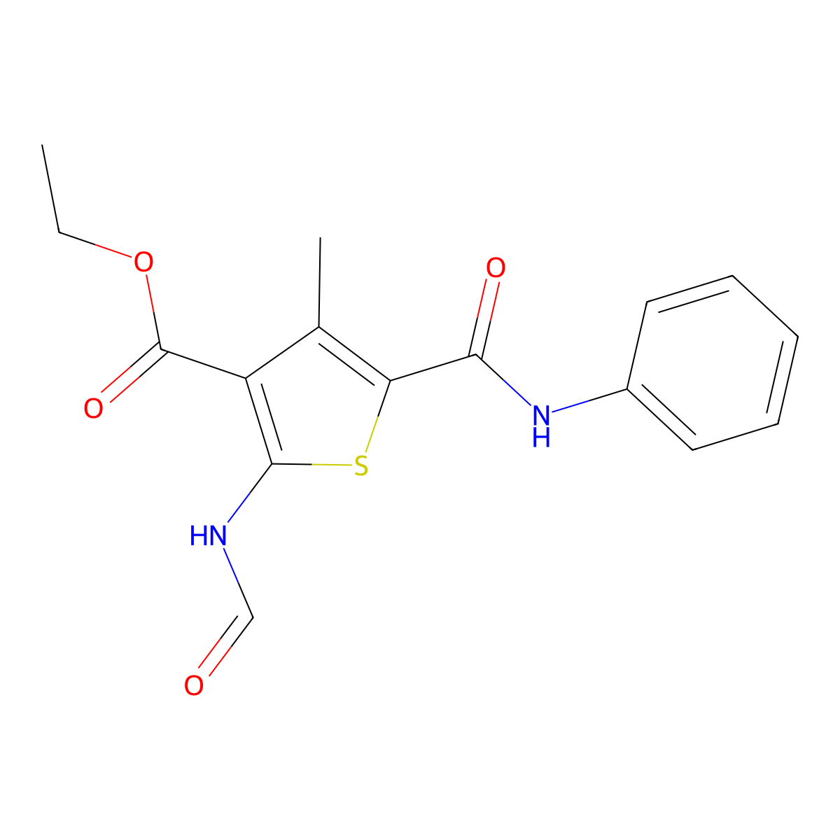Ethyl 2-formamido-4-methyl-5-(phenylcarbamoyl)thiophene-3-carboxylate molecular structure, CAS 352554-79-1