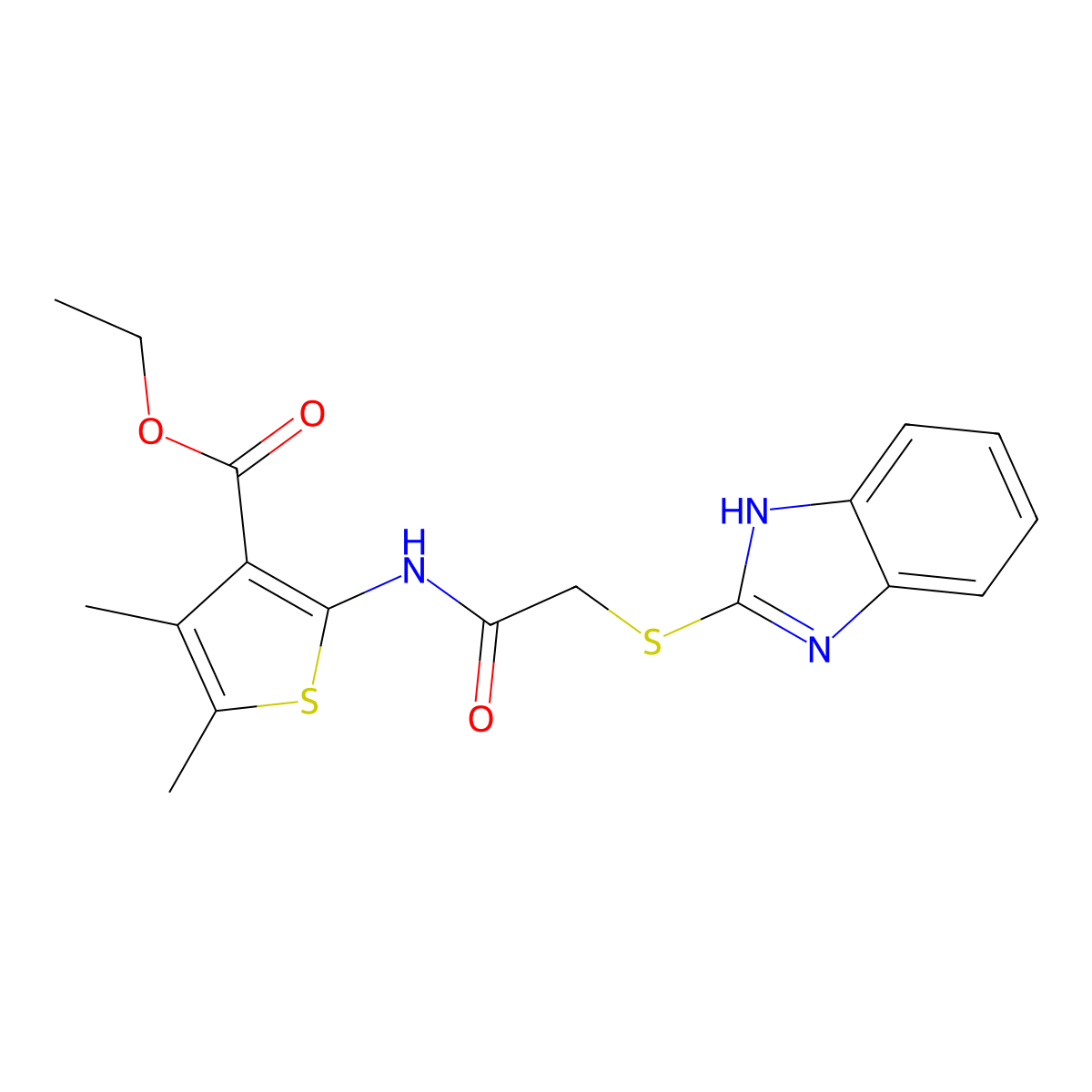 ethyl 2-{[(1H-benzimidazol-2-ylsulfanyl)acetyl]amino}-4,5-dimethylthiophene-3-carboxylate molecular structure, CAS 352554-80-4