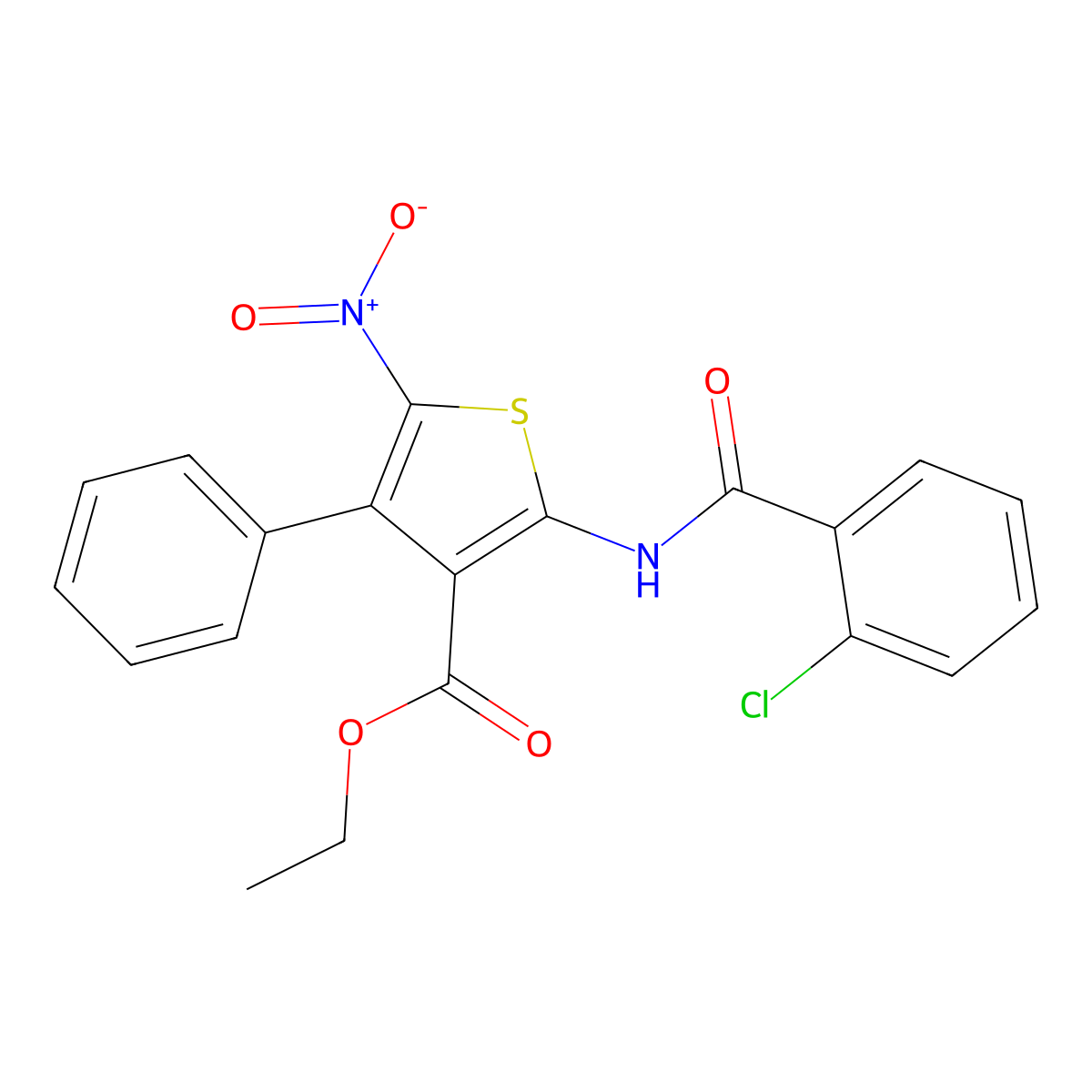 Ethyl 2-[(2-chlorobenzoyl)amino]-5-nitro-4-phenylthiophene-3-carboxylate molecular structure, CAS 352554-81-5