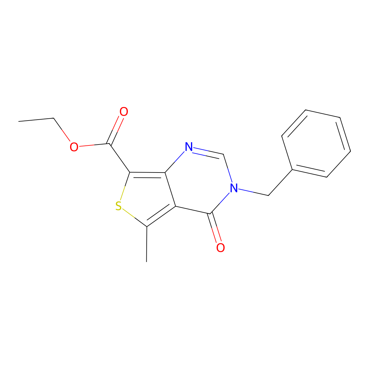 Ethyl 3-benzyl-5-methyl-4-oxo-3,4-dihydrothieno[3,4-d]pyrimidine-7-carboxylate molecular structure, CAS 352555-24-9