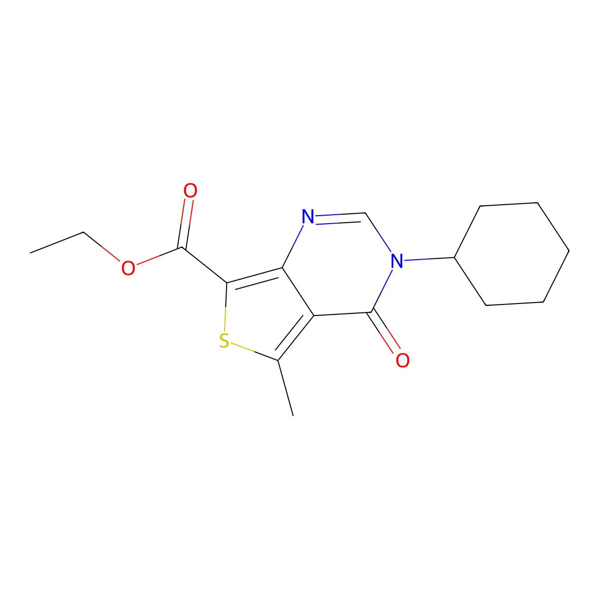 Ethyl 3-cyclohexyl-5-methyl-4-oxo-3,4-dihydrothieno[3,4-d]pyrimidine-7-carboxylate molecular structure, CAS 352555-32-9