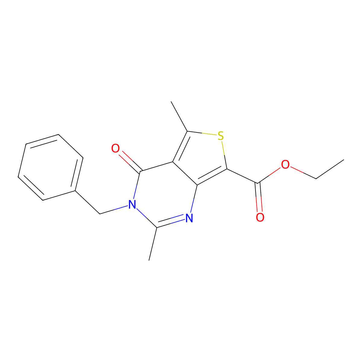 Ethyl 3-benzyl-2,5-dimethyl-4-oxo-3,4-dihydrothieno[3,4-d]pyrimidine-7-carboxylate molecular structure, CAS 352555-48-7