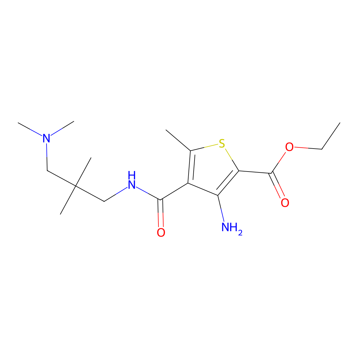 Ethyl 3-amino-4-((3-(dimethylamino)-2,2-dimethylpropyl)carbamoyl)-5-methylthiophene-2-carboxylate molecular structure, CAS 352555-54-5