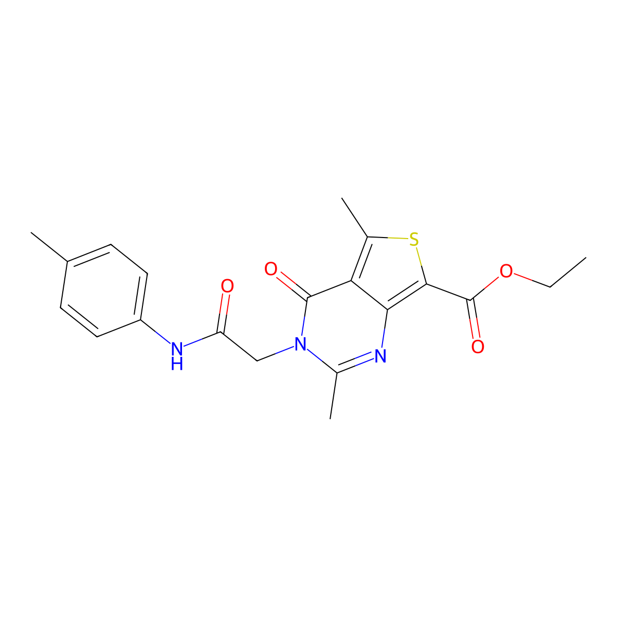Ethyl 2,5-dimethyl-3-[2-(4-methylanilino)-2-oxoethyl]-4-oxothieno[3,4-d]pyrimidine-7-carboxylate molecular structure, CAS 352555-60-3