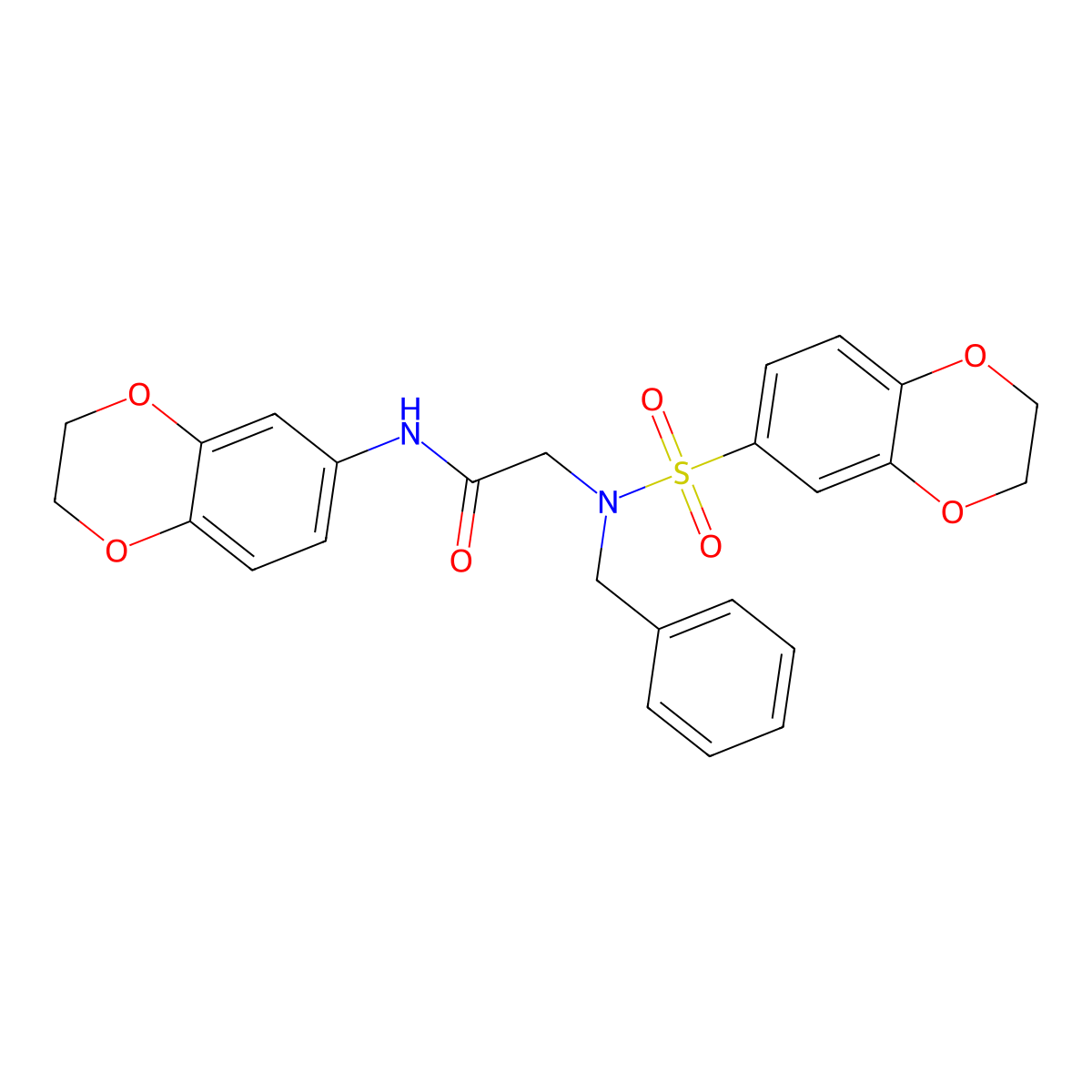 2-[benzyl(2,3-dihydro-1,4-benzodioxin-6-ylsulfonyl)amino]-N-(2,3-dihydro-1,4-benzodioxin-6-yl)acetamide molecular structure, CAS 352557-57-4