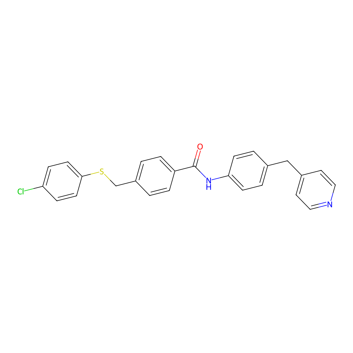 4-[(4-chlorophenyl)sulfanylmethyl]-N-[4-(pyridin-4-ylmethyl)phenyl]benzamide molecular structure, CAS 352557-61-0
