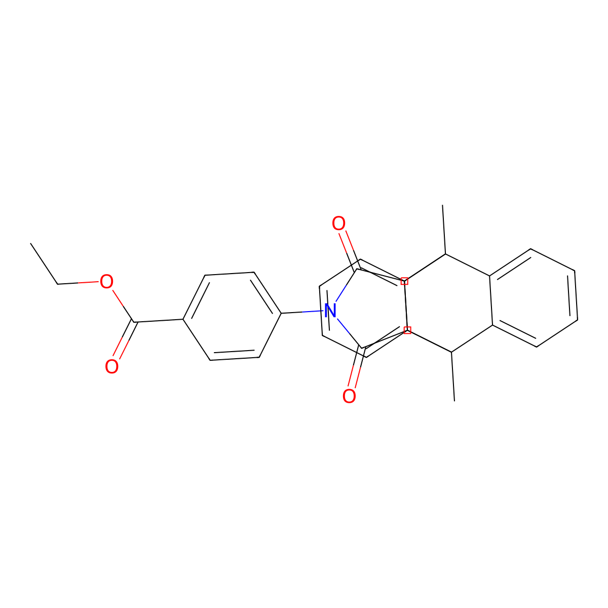 Ethyl 4-(1,8-dimethyl-16,18-dioxo-17-azapentacyclo[6.6.5.0~2,7~.0~9,14~.0~15,19~]nonadeca-2,4,6,9,11,13-hexaen-17-yl)benzoate (non-preferred name) molecular structure, CAS 352558-03-3