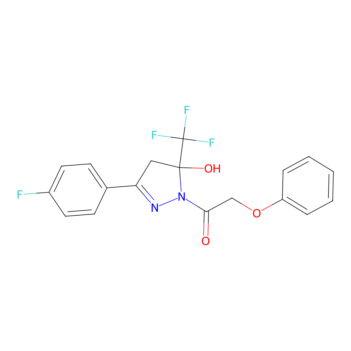 1-[3-(4-fluorophenyl)-5-hydroxy-5-(trifluoromethyl)-4H-pyrazol-1-yl]-2-phenoxyethanone molecular structure, CAS 352558-51-1