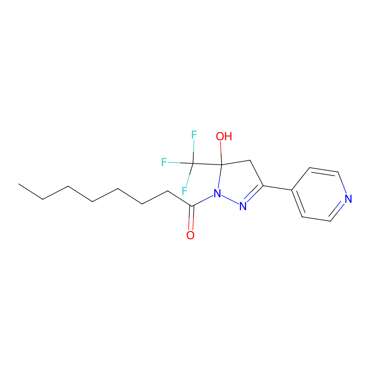 1-octanoyl-3-(4-pyridinyl)-5-(trifluoromethyl)-4,5-dihydro-1H-pyrazol-5-ol molecular structure, CAS 352558-92-0