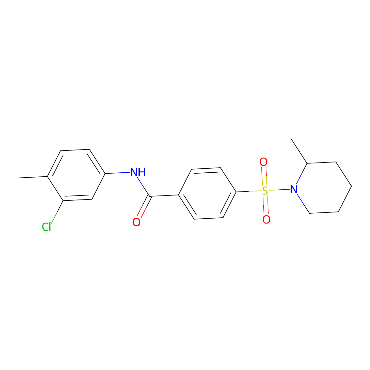 N-(3-chloro-4-methylphenyl)-4-(2-methylpiperidin-1-yl)sulfonylbenzamide molecular structure, CAS 352559-84-3