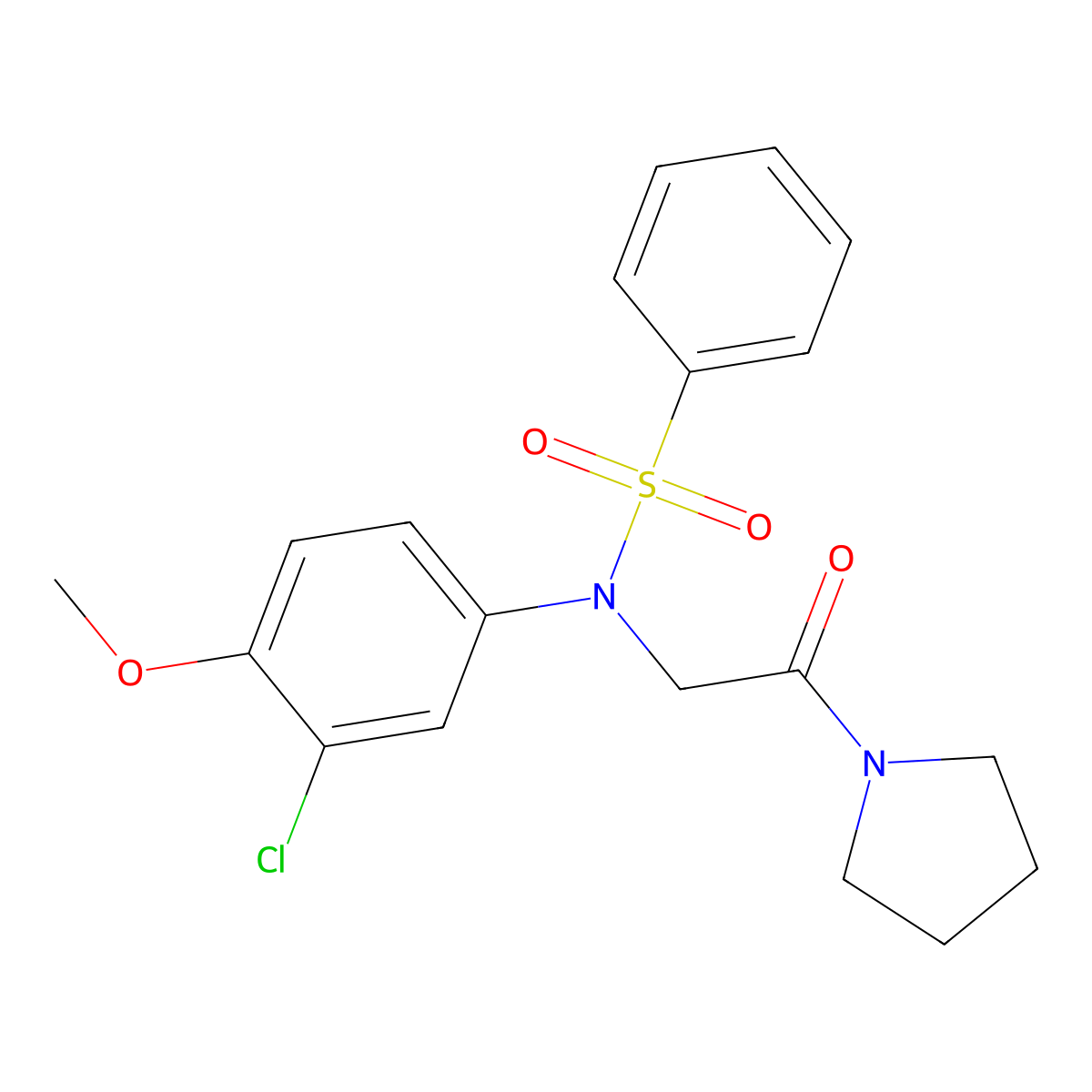N-(3-chloro-4-methoxyphenyl)-N-(2-oxo-2-pyrrolidin-1-ylethyl)benzenesulfonamide molecular structure, CAS 352560-36-2