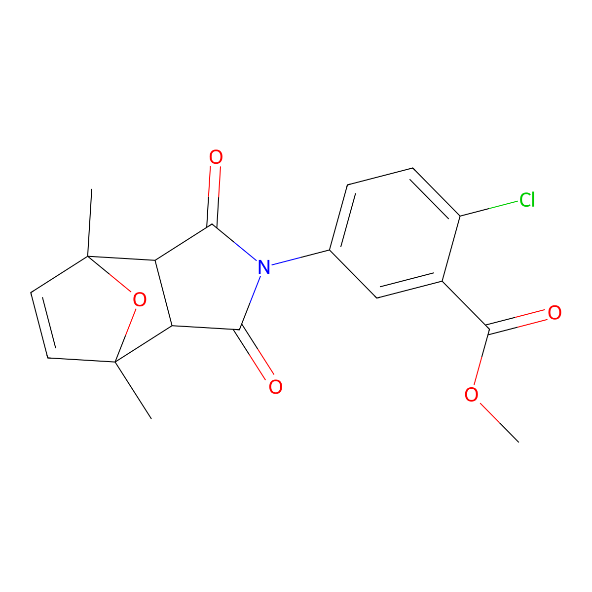 methyl 2-chloro-5-(4,7-dimethyl-1,3-dioxo-1,3,3a,4,7,7a-hexahydro-2H-4,7-epoxyisoindol-2-yl)benzoate molecular structure, CAS 352563-17-8