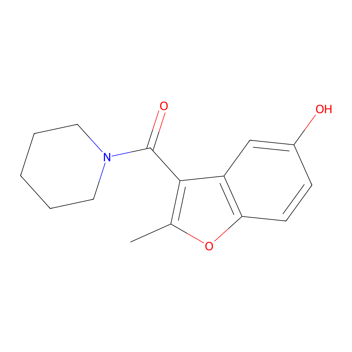 (5-Hydroxy-2-methyl-1-benzofuran-3-yl)-piperidin-1-ylmethanone molecular structure, CAS 352563-54-3