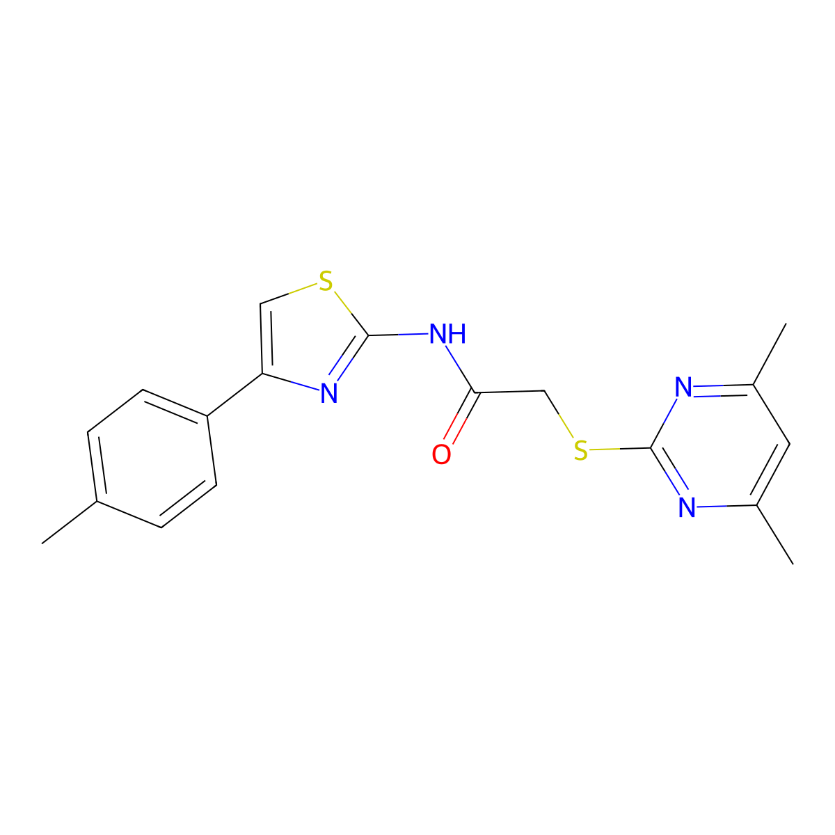 2-(4,6-dimethylpyrimidin-2-yl)sulfanyl-N-[4-(4-methylphenyl)-1,3-thiazol-2-yl]acetamide molecular structure, CAS 352563-78-1