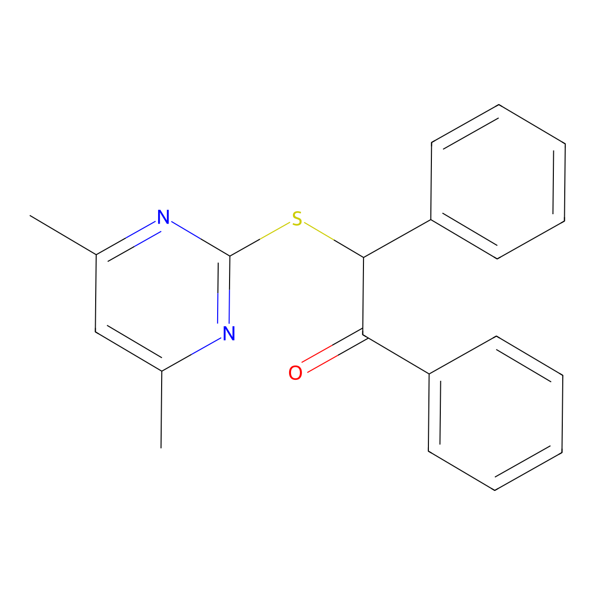 2-[(4,6-Dimethylpyrimidin-2-yl)sulfanyl]-1,2-diphenylethanone molecular structure, CAS 352564-71-7