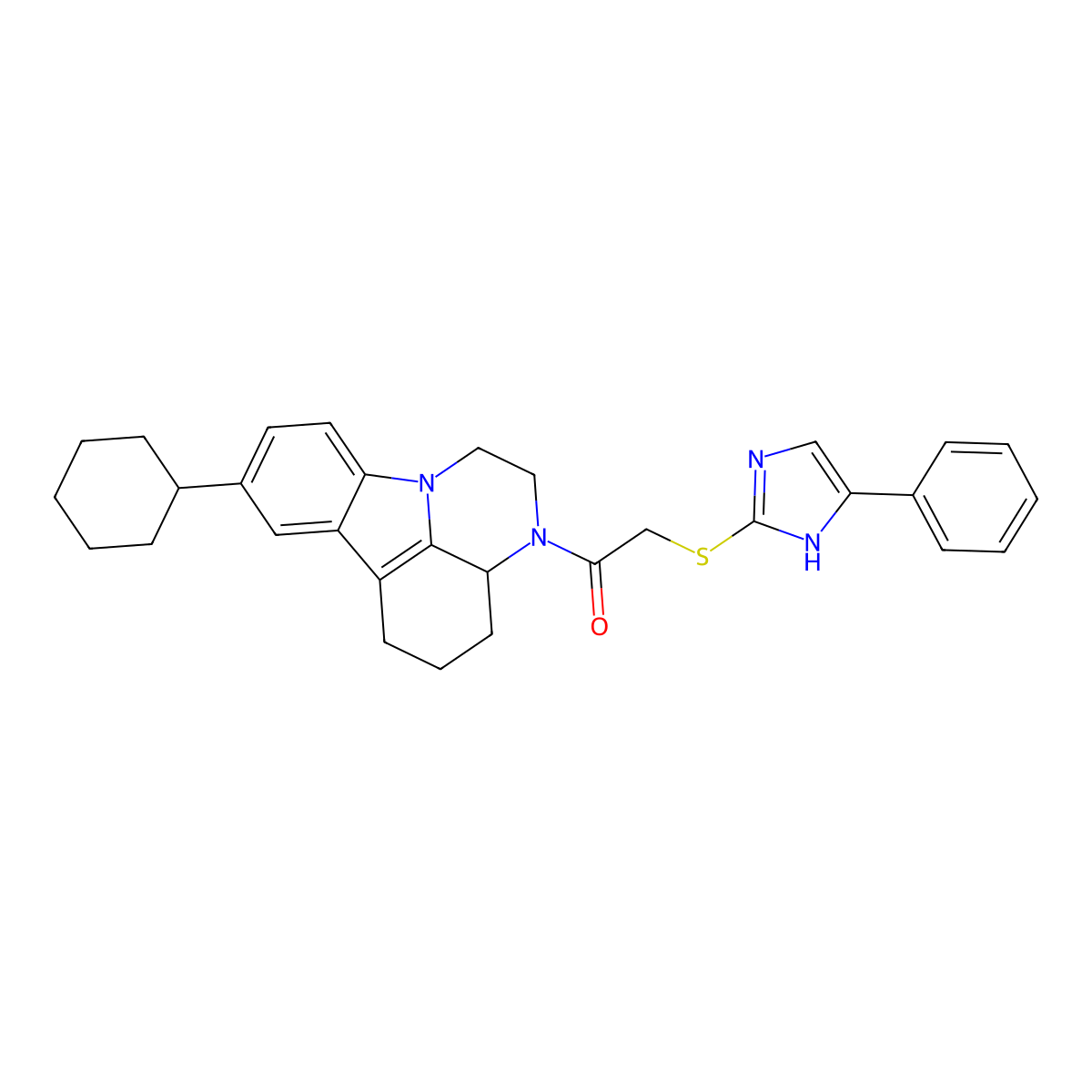 2-(8-cyclohexyl-1,2,3a,4,5,6-hexahydro-3H-pyrazino[3,2,1-jk]carbazol-3-yl)-2-oxoethyl 5-phenyl-1H-imidazol-2-yl sulfide molecular structure, CAS 352564-81-9
