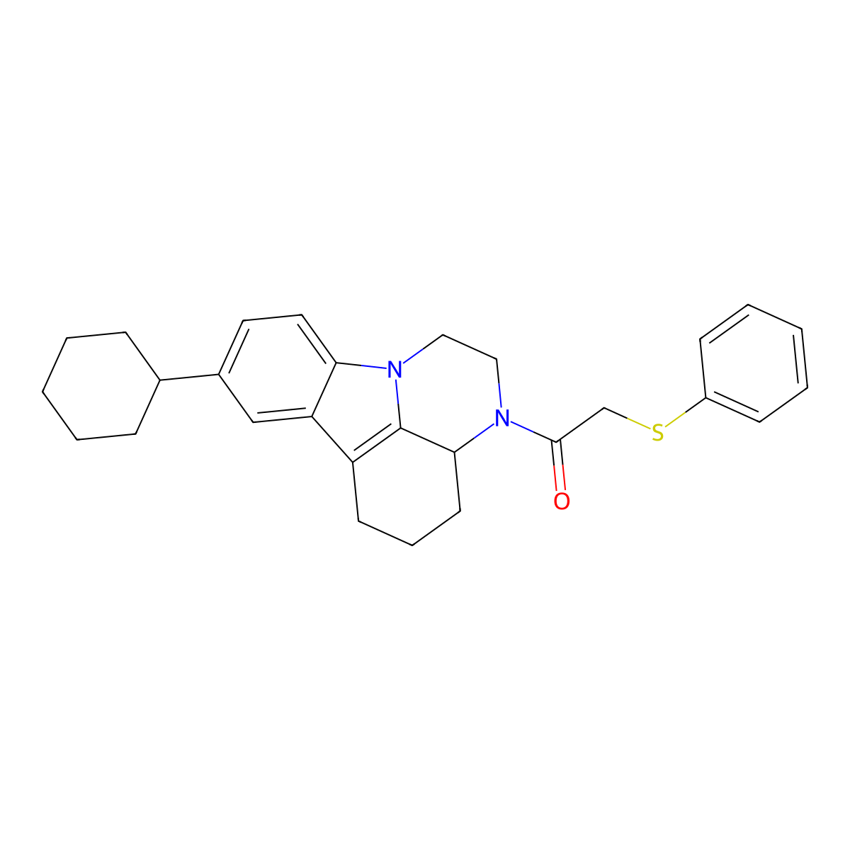 1-(8-cyclohexyl-3a,4,5,6-tetrahydro-1H-pyrazino[3,2,1-jk]carbazol-3(2H)-yl)-2-(phenylthio)ethanone molecular structure, CAS 352564-87-5