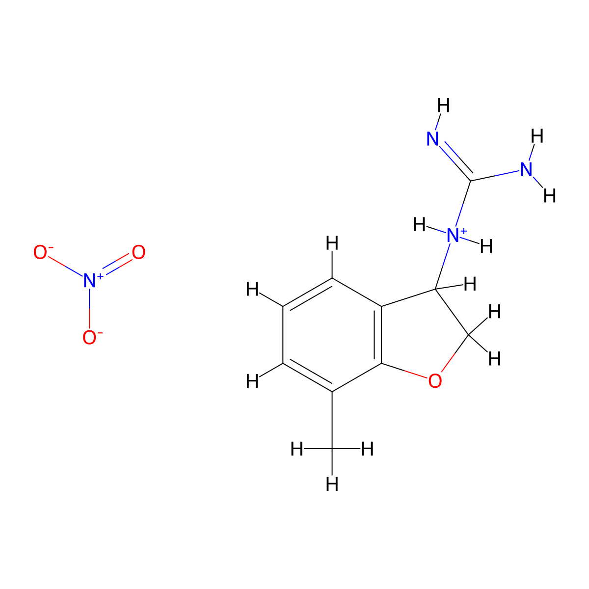 Guanidine, (2,3-dihydro-7-methyl-3-benzofuranyl)-, nitrate molecular structure, CAS 3526-31-6