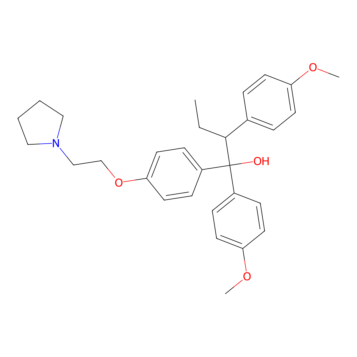 1,2-Bis(p-methoxyphenyl)-1-(p-(2-(1-pyrrolidinyl)ethoxy)phenyl)-1-butanol molecular structure, CAS 35263-94-6