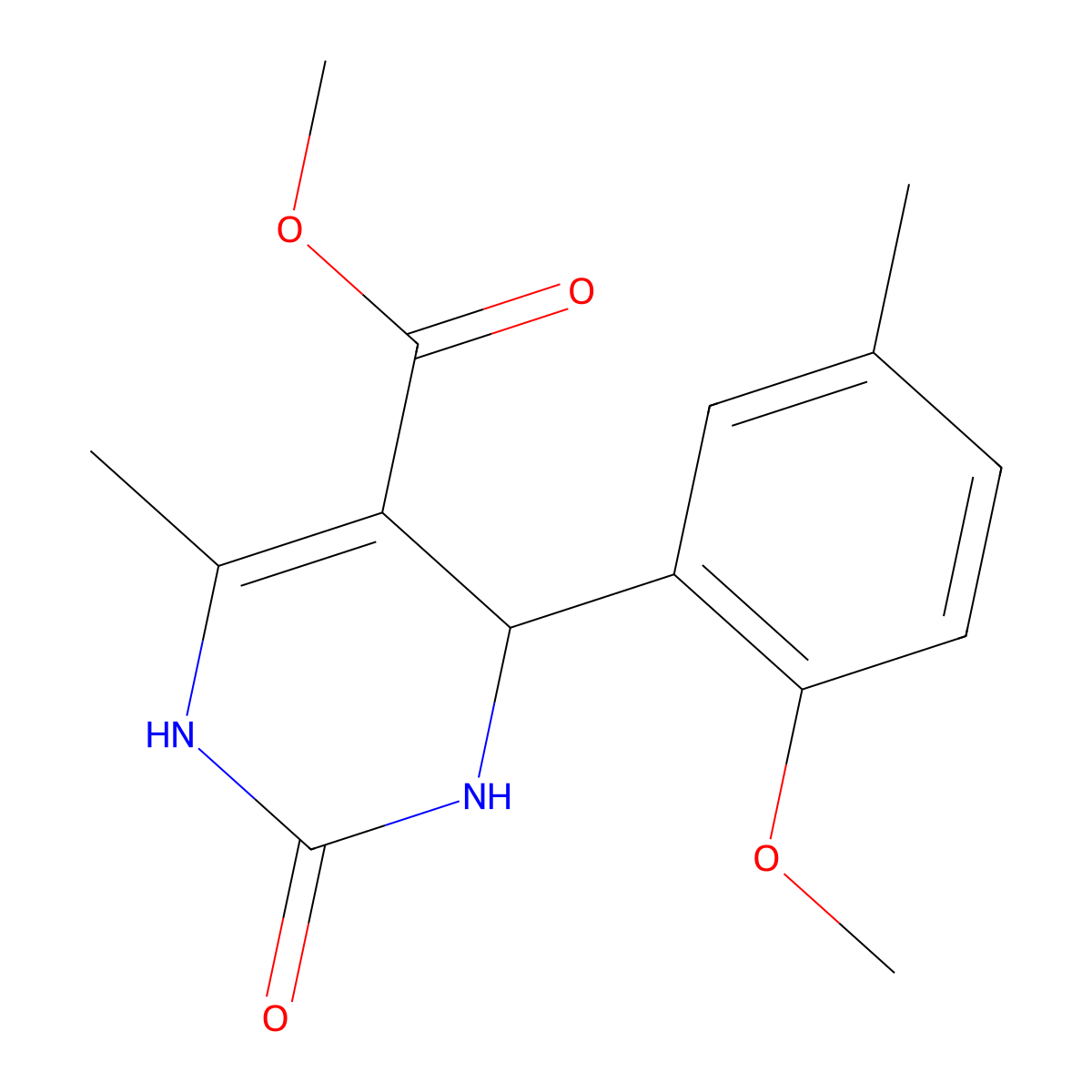 5-Pyrimidinecarboxylic acid,1,2,3,4-tetrahydro-4-(2-methoxy-5-methylphenyl)-6-methyl-2-oxo-,methyl ester molecular structure, CAS 352638-95-0