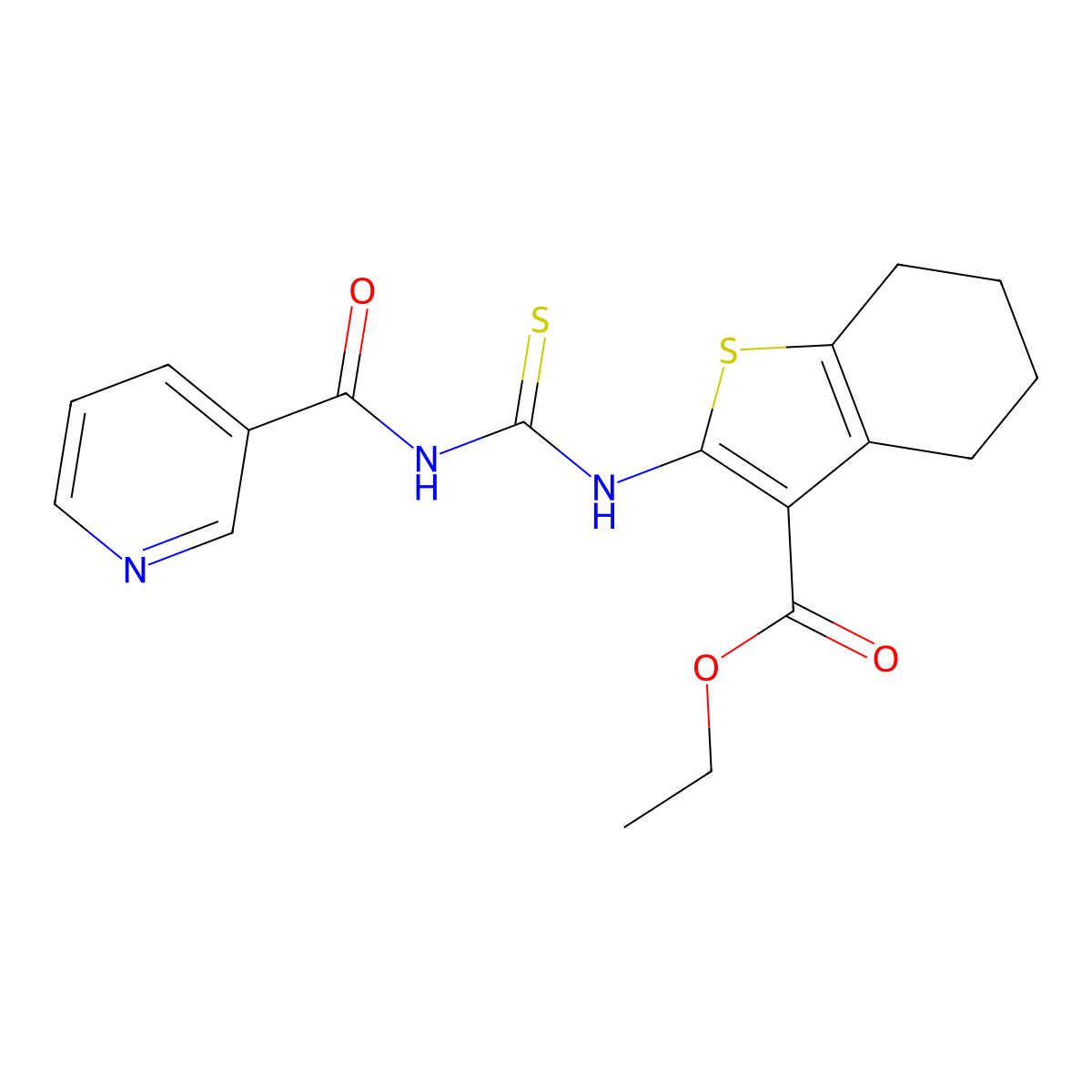 Ethyl 2-(pyridine-3-carbonylcarbamothioylamino)-4,5,6,7-tetrahydro-1-benzothiophene-3-carboxylate molecular structure, CAS 352639-12-4