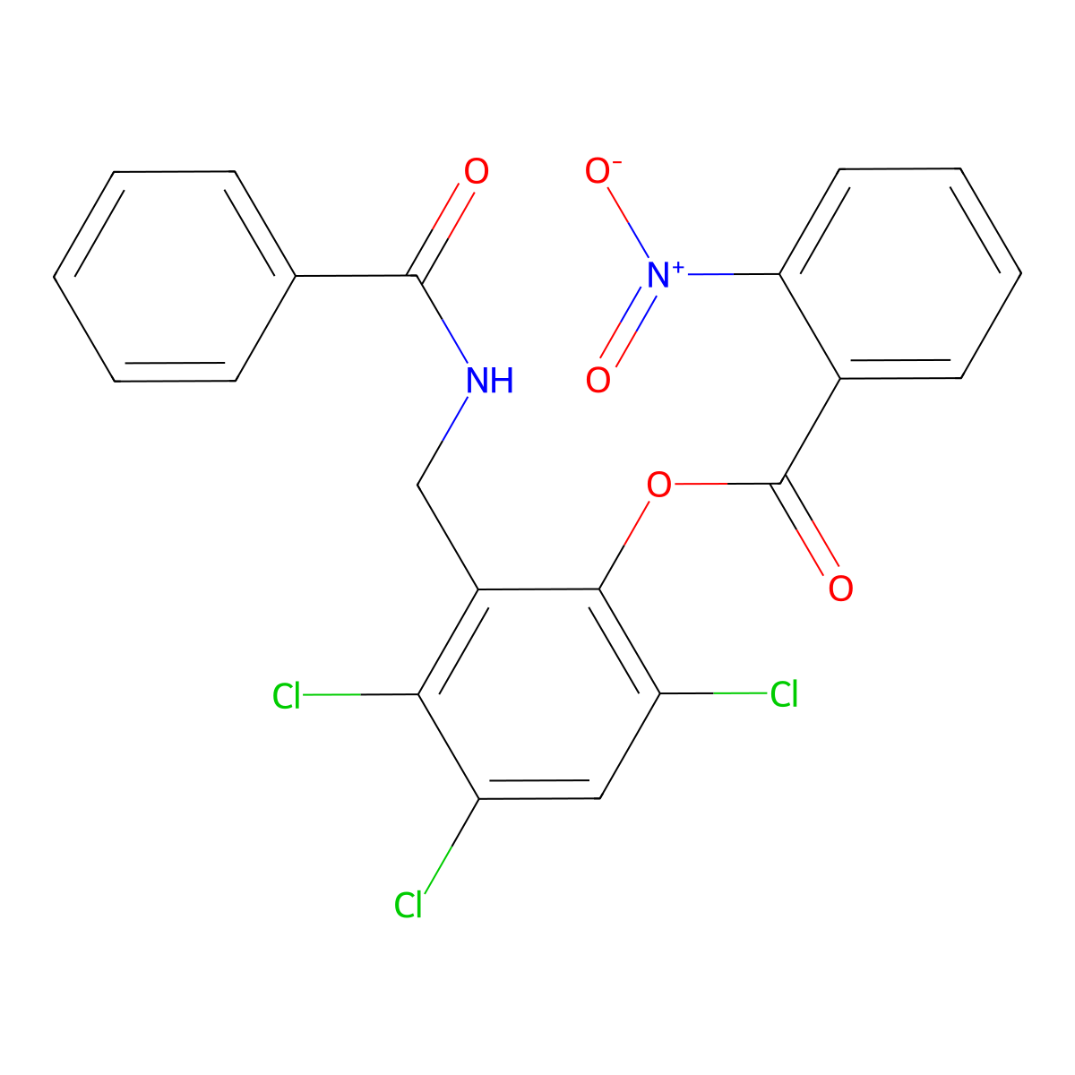 [2-(Benzamidomethyl)-3,4,6-trichlorophenyl] 2-nitrobenzoate molecular structure, CAS 352639-22-6