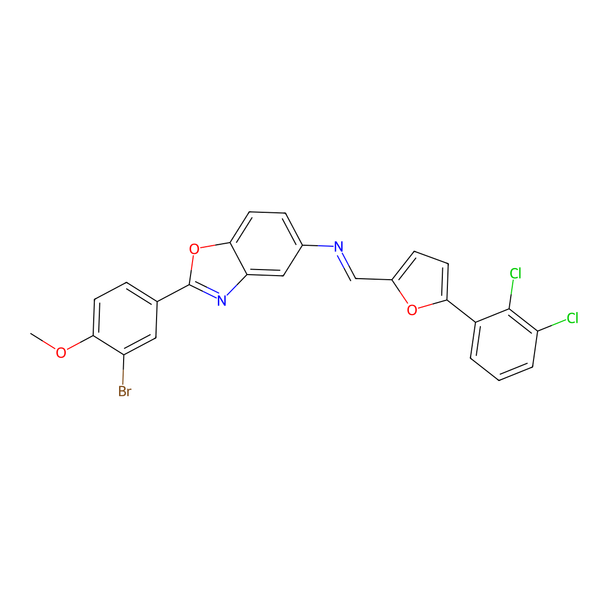 2-(3-bromo-4-methoxyphenyl)-N-{[5-(2,3-dichlorophenyl)-2-furyl]methylene}-1,3-benzoxazol-5-amine molecular structure, CAS 352639-38-4