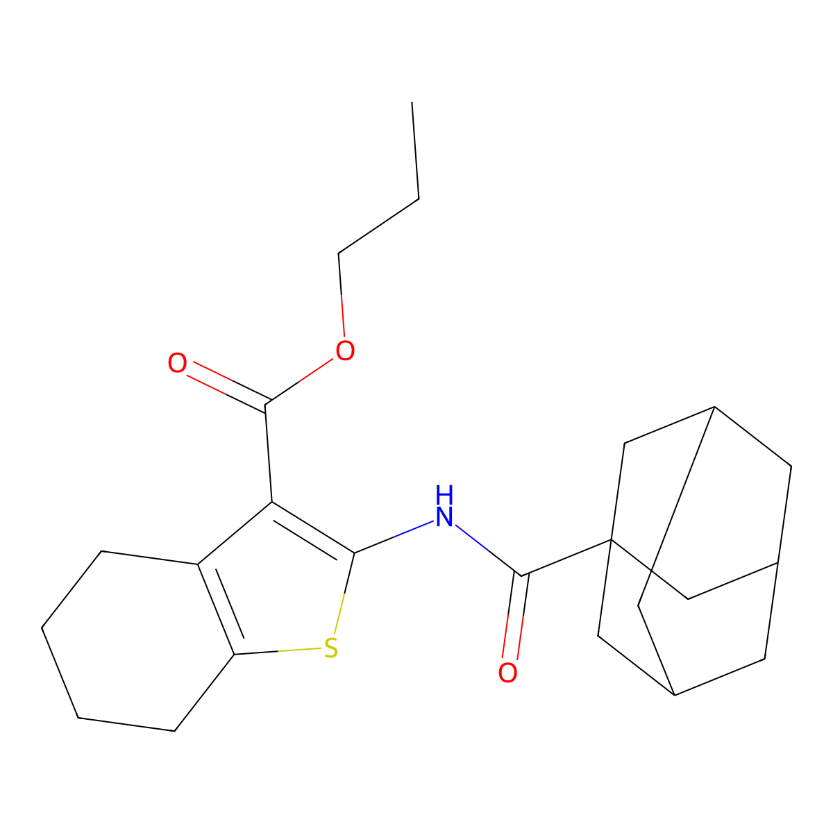 Propyl 2-[(1-adamantylcarbonyl)amino]-4,5,6,7-tetrahydro-1-benzothiophene-3-carboxylate molecular structure, CAS 352639-55-5