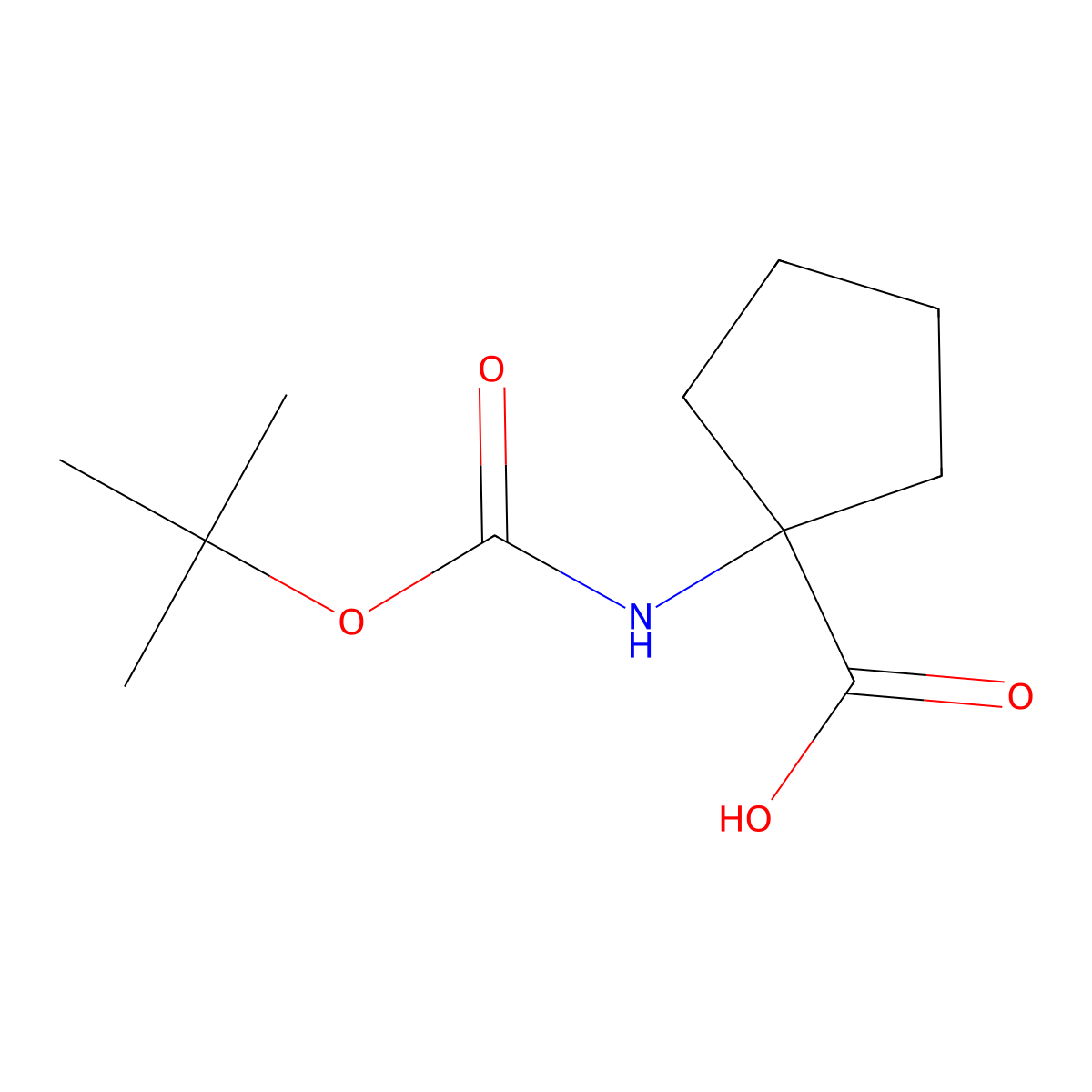 1-tert-Butoxycarbonylaminocyclopentanecarboxylic acid molecular structure, CAS 35264-09-6