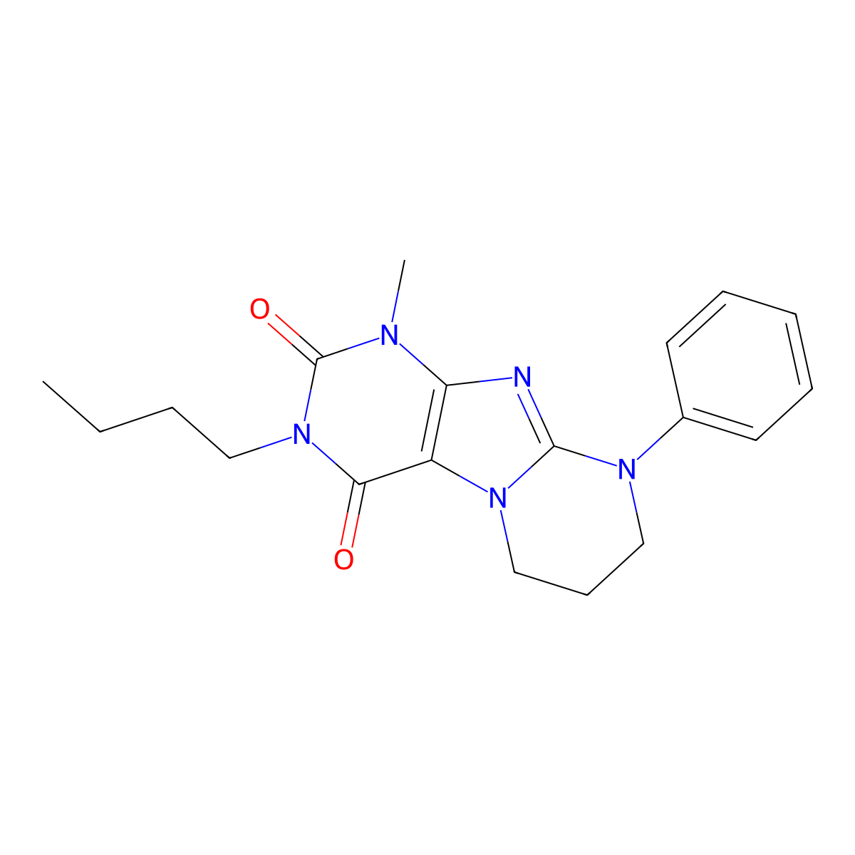 3-butyl-1-methyl-9-phenyl-6,7,8,9-tetrahydropyrimido[2,1-f]purine-2,4(1H,3H)-dione molecular structure, CAS 352640-33-6