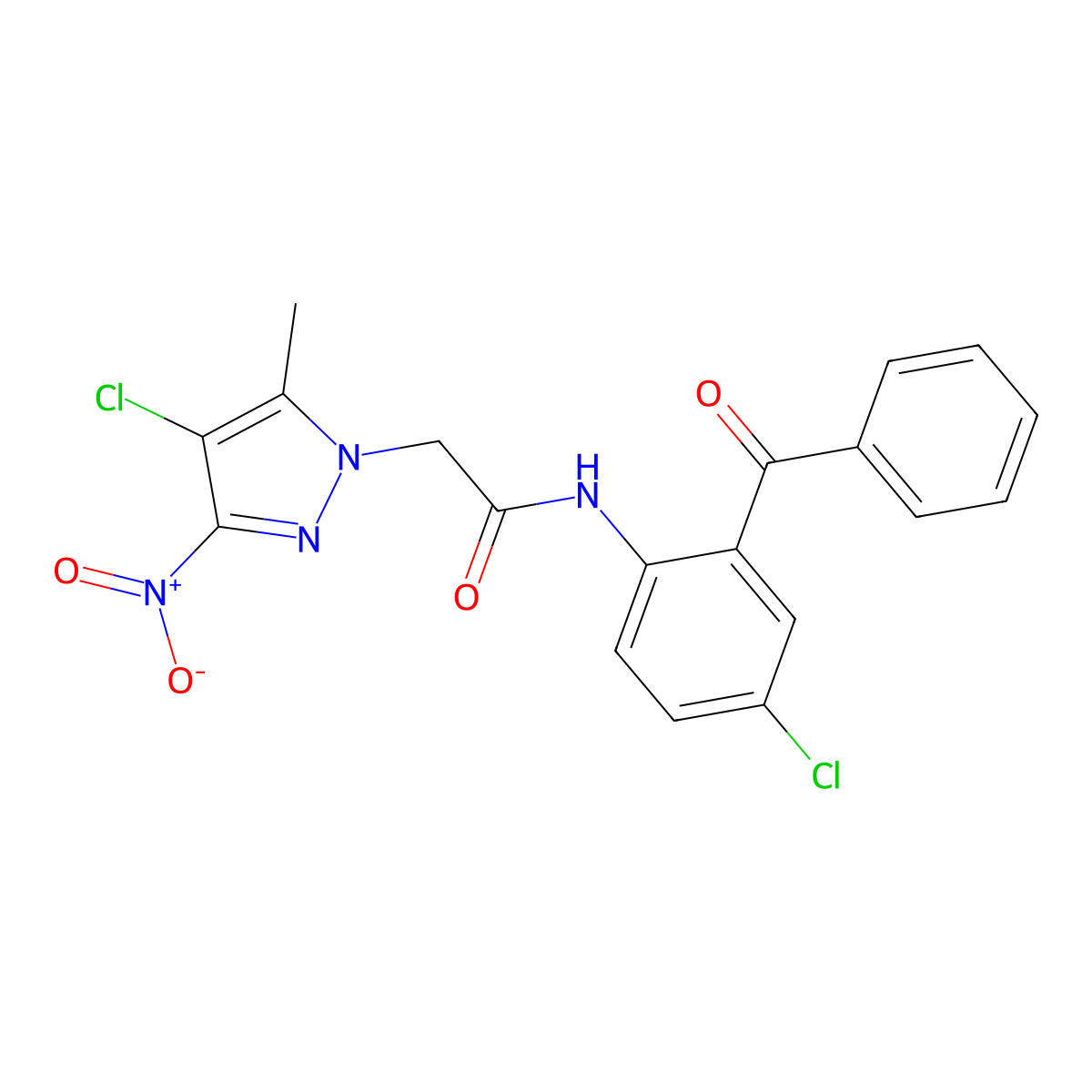 N-(2-benzoyl-4-chlorophenyl)-2-(4-chloro-5-methyl-3-nitropyrazol-1-yl)acetamide molecular structure, CAS 352640-70-1