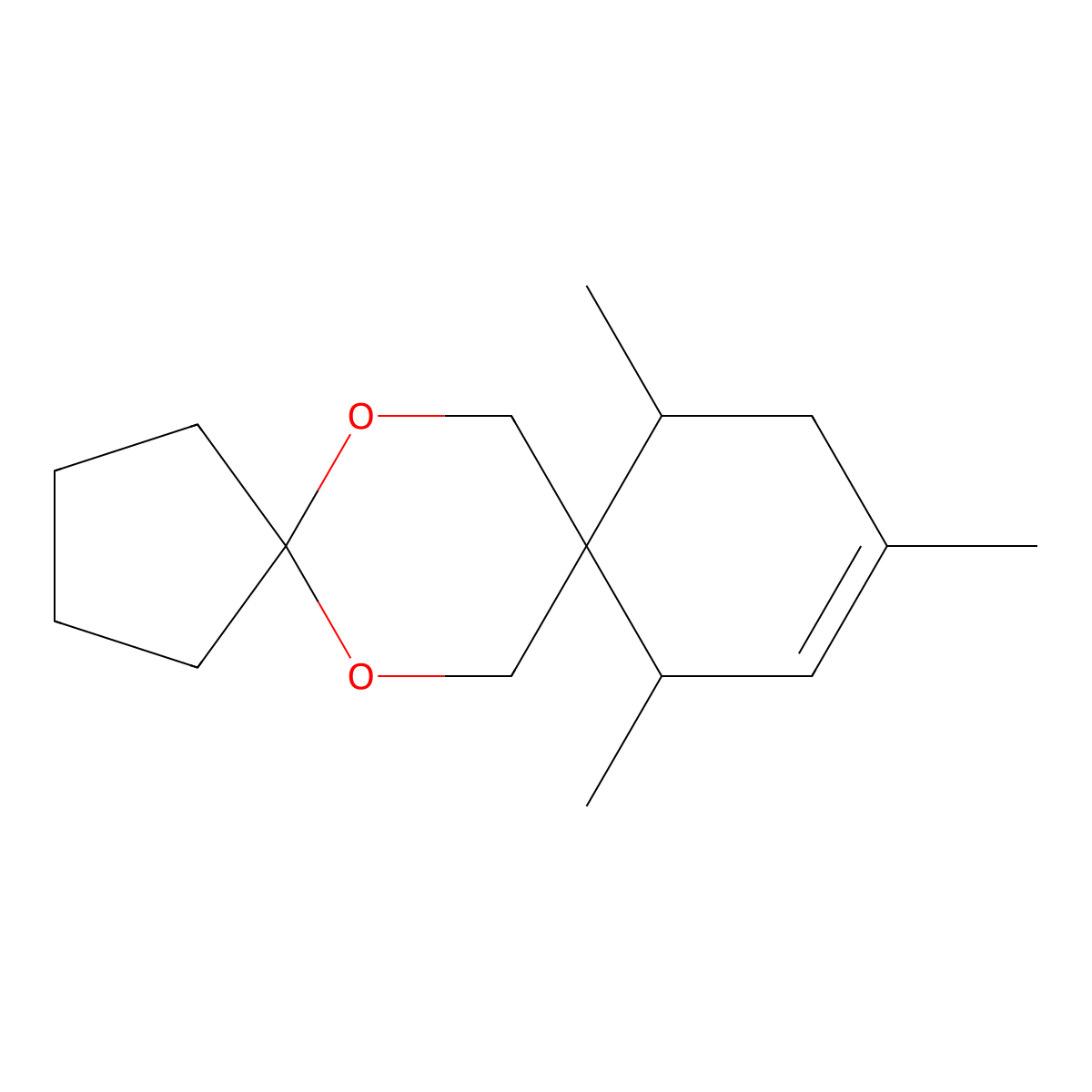 9,11,13-Trimethyl-6,15-dioxadispiro[4.2.5^{8}.2^{5}]pentadec-11-ene molecular structure, CAS 352641-65-7
