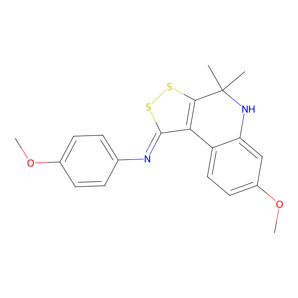 4-methoxy-N-[(1E)-7-methoxy-4,4-dimethyl-4,5-dihydro-1H-[1,2]dithiolo[3,4-c]quinolin-1-ylidene]aniline molecular structure, CAS 352642-64-9
