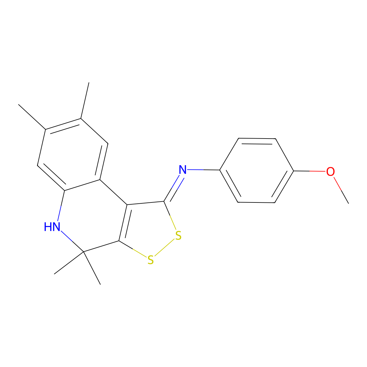 N-(4-methoxyphenyl)-4,4,7,8-tetramethyl-5H-dithiolo[3,4-c]quinolin-1-imine molecular structure, CAS 352642-65-0