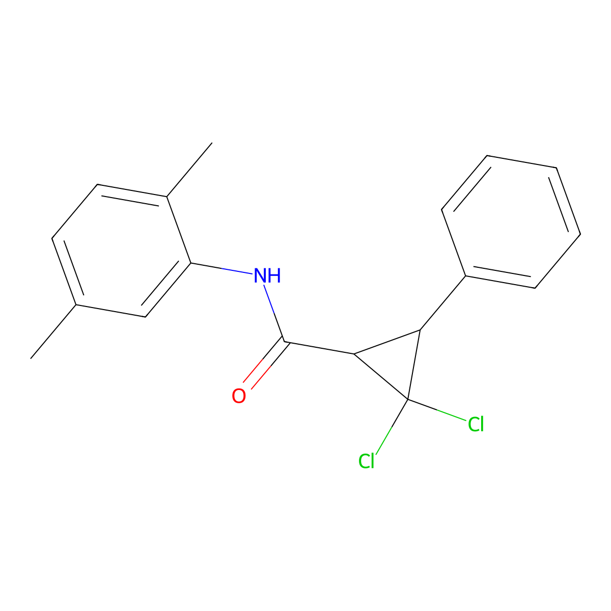 2,2-dichloro-N-(2,5-dimethylphenyl)-3-phenylcyclopropanecarboxamide molecular structure, CAS 352643-07-3