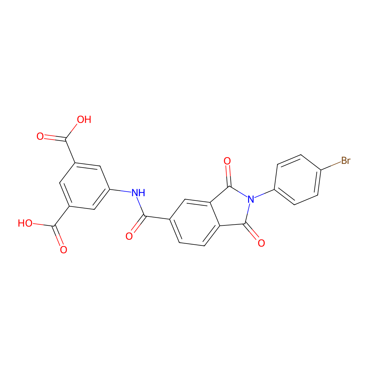 5-({[2-(4-bromophenyl)-1,3-dioxo-2,3-dihydro-1H-isoindol-5-yl]carbonyl}amino)benzene-1,3-dicarboxylic acid molecular structure, CAS 352644-60-1
