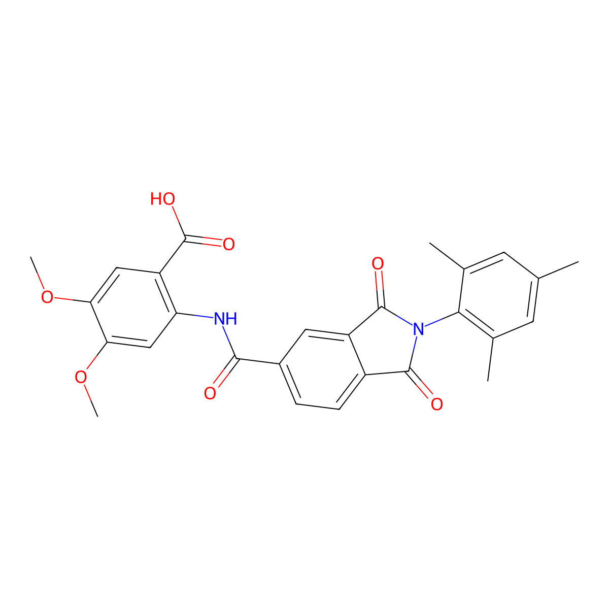 2-(2-Mesityl-1,3-dioxoisoindoline-5-carboxamido)-4,5-dimethoxybenzoic acid molecular structure, CAS 352645-13-7