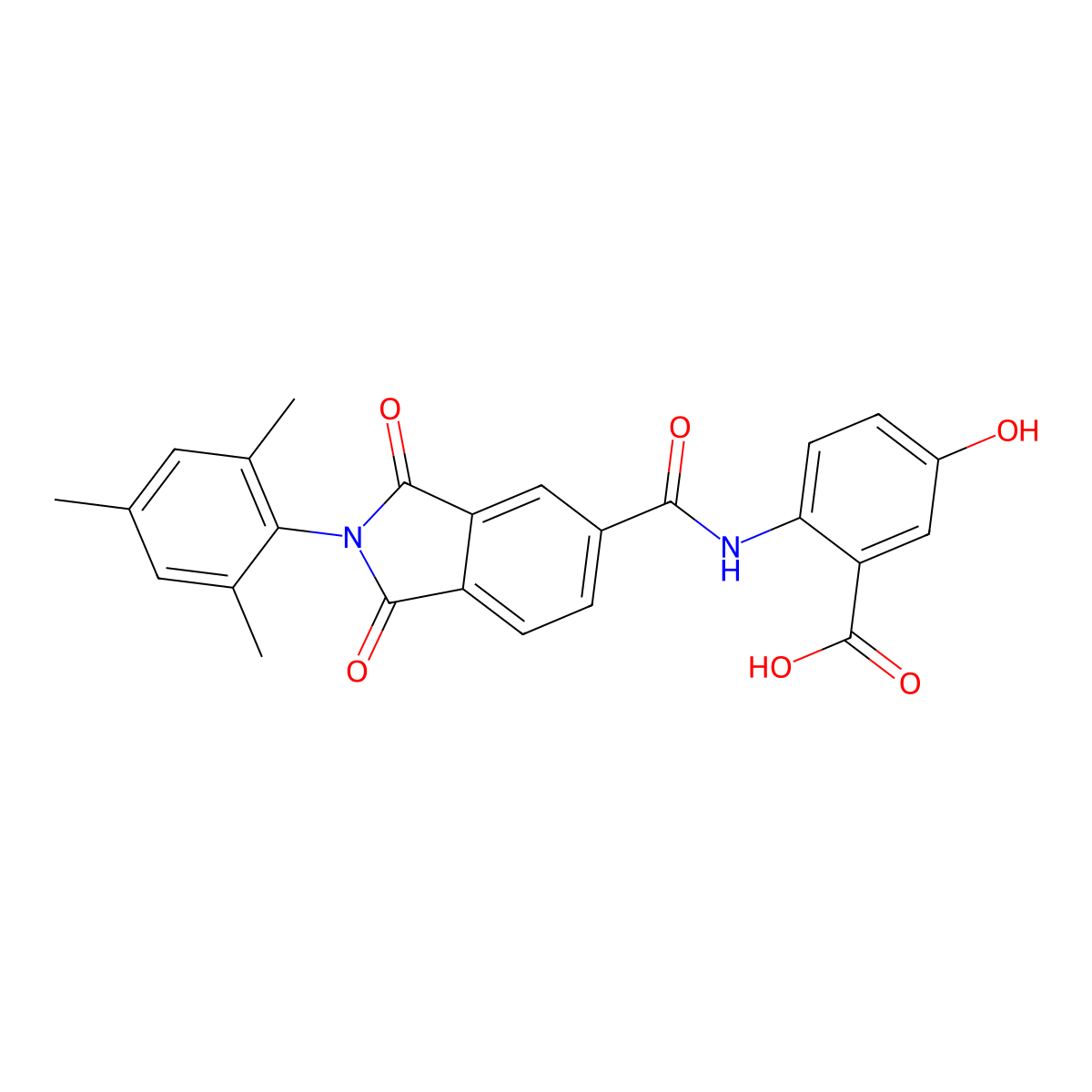 5-Hydroxy-2-(2-mesityl-1,3-dioxoisoindoline-5-carboxamido)benzoic acid molecular structure, CAS 352645-17-1