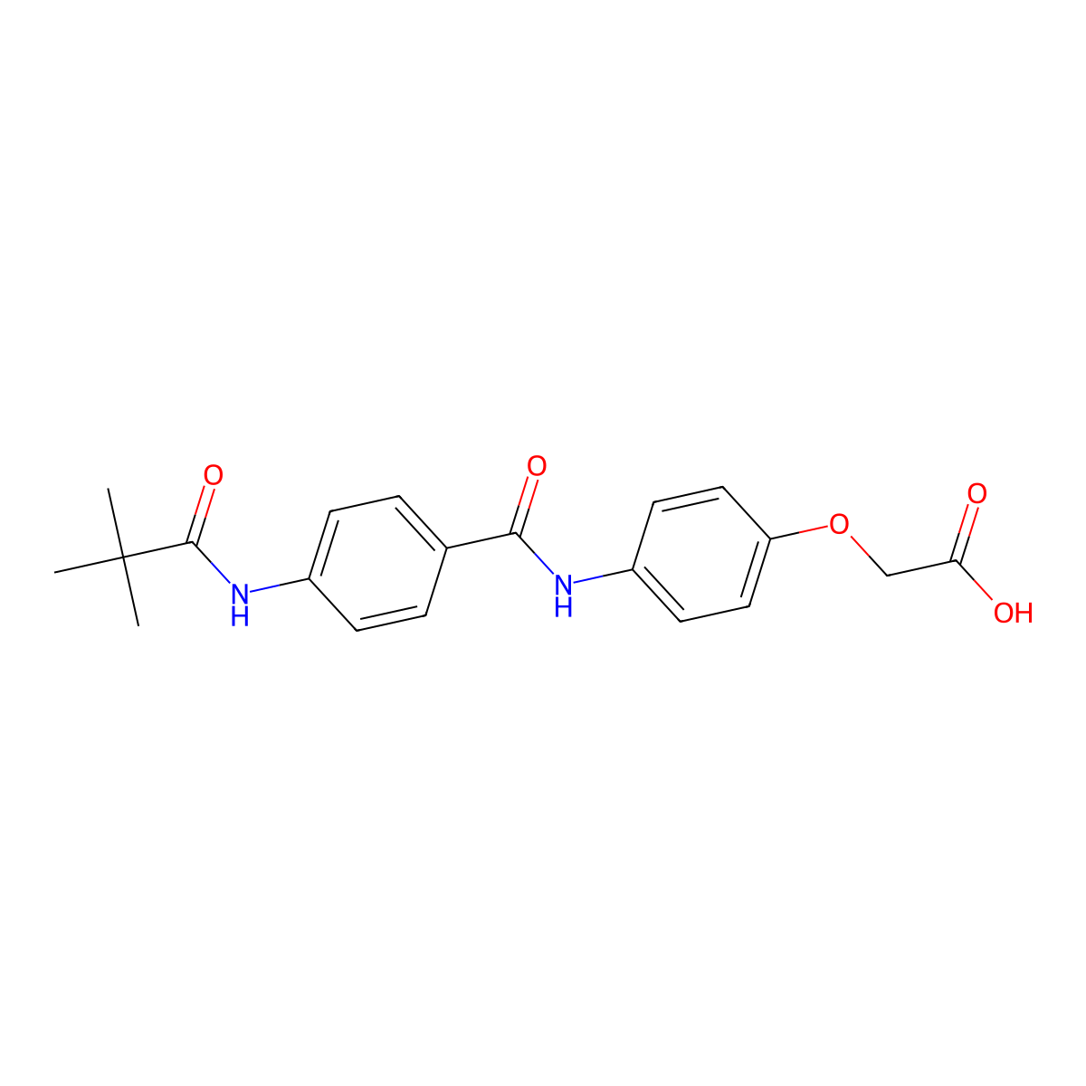 {4-[({4-[(2,2-Dimethylpropanoyl)amino]phenyl}carbonyl)amino]phenoxy}acetic acid molecular structure, CAS 352645-22-8