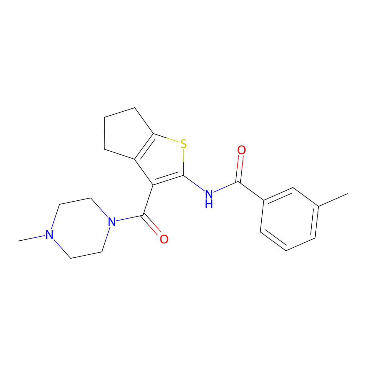 3-methyl-N-[3-(4-methylpiperazine-1-carbonyl)-5,6-dihydro-4H-cyclopenta[b]thiophen-2-yl]benzamide molecular structure, CAS 352646-59-4