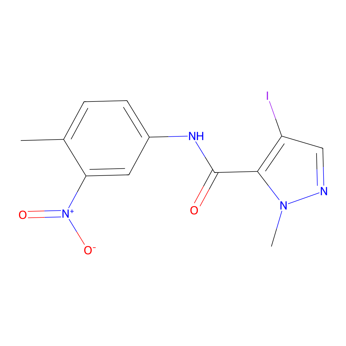 4-iodo-1-methyl-N-(4-methyl-3-nitrophenyl)-1H-pyrazole-5-carboxamide molecular structure, CAS 352646-81-2