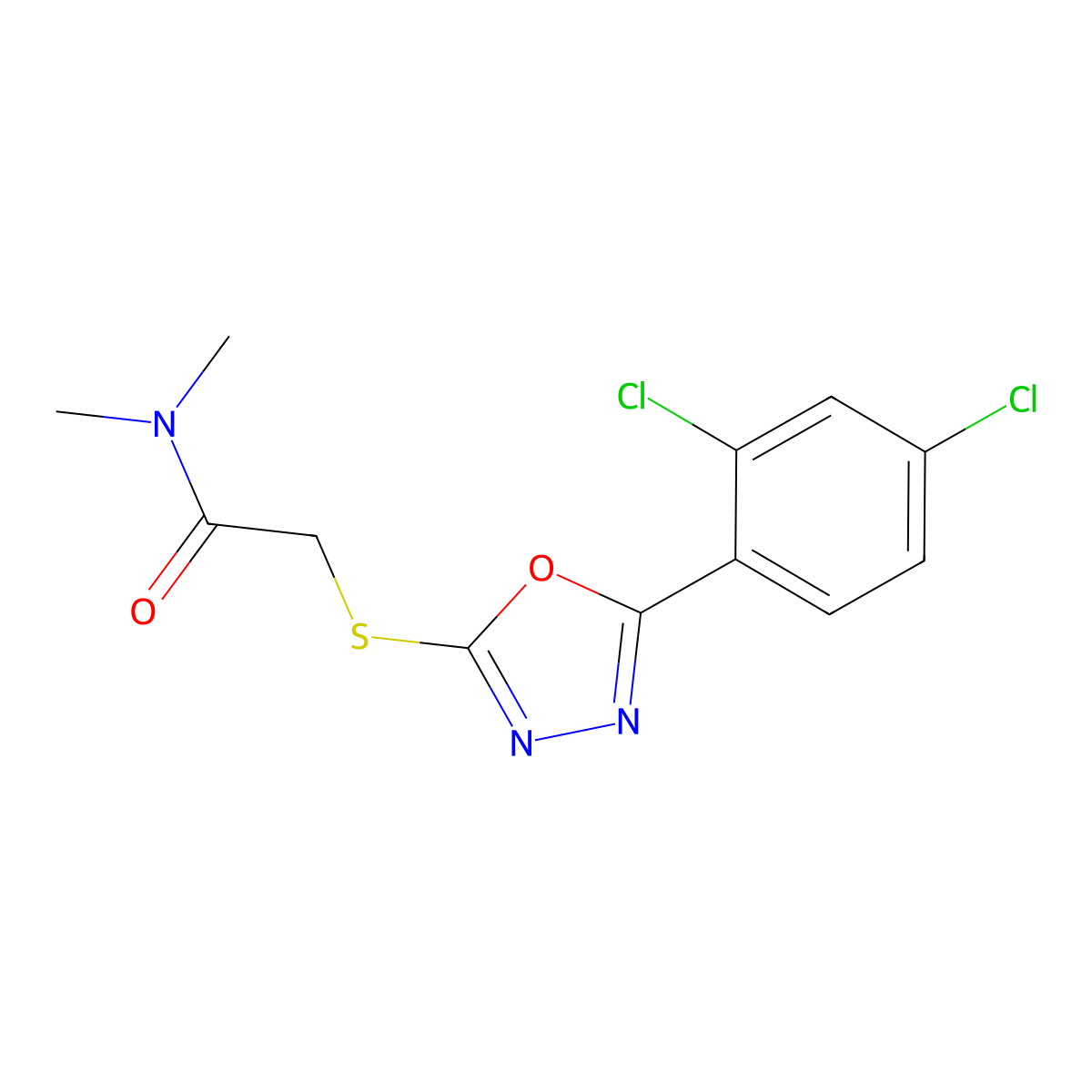 2-[[5-(2,4-dichlorophenyl)-1,3,4-oxadiazol-2-yl]sulfanyl]-N,N-dimethylacetamide molecular structure, CAS 352648-54-5