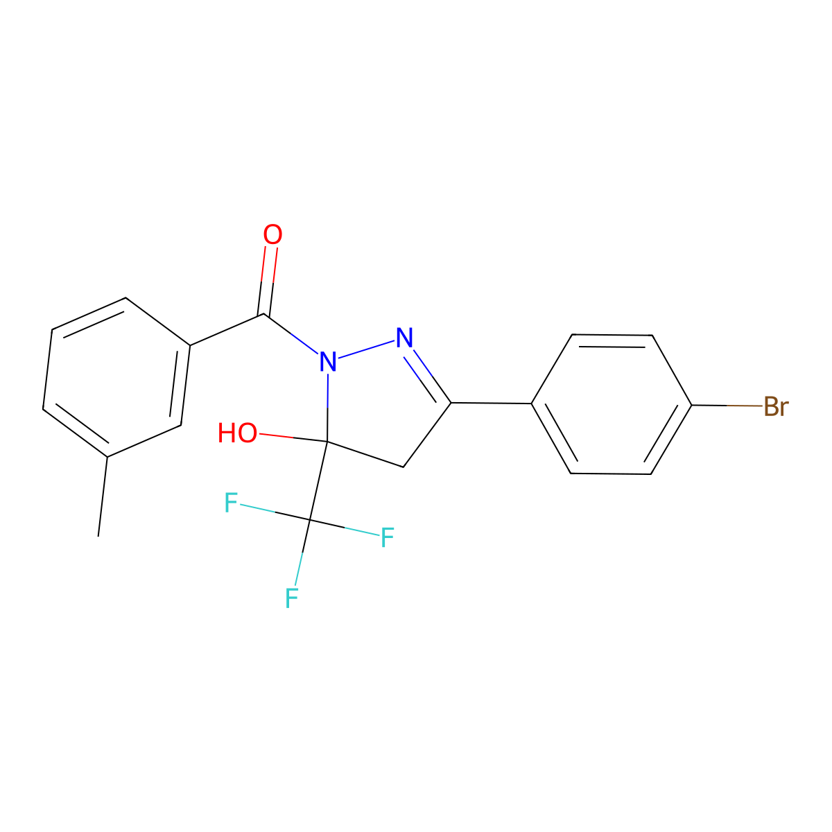 [3-(4-bromophenyl)-5-hydroxy-5-(trifluoromethyl)-4H-pyrazol-1-yl]-(3-methylphenyl)methanone molecular structure, CAS 352649-04-8