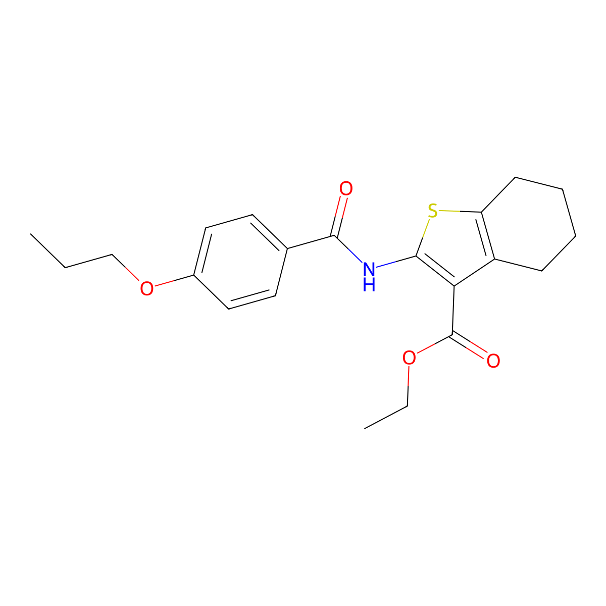Ethyl 2-[(4-propoxybenzoyl)amino]-4,5,6,7-tetrahydro-1-benzothiophene-3-carboxylate molecular structure, CAS 352649-31-1