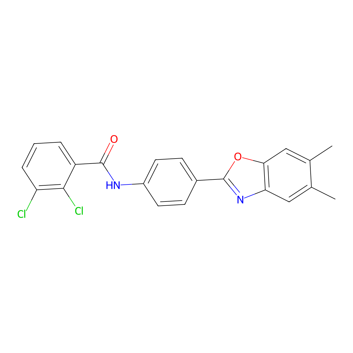 2,3-dichloro-N-[4-(5,6-dimethyl-1,3-benzoxazol-2-yl)phenyl]benzamide molecular structure, CAS 352649-67-3