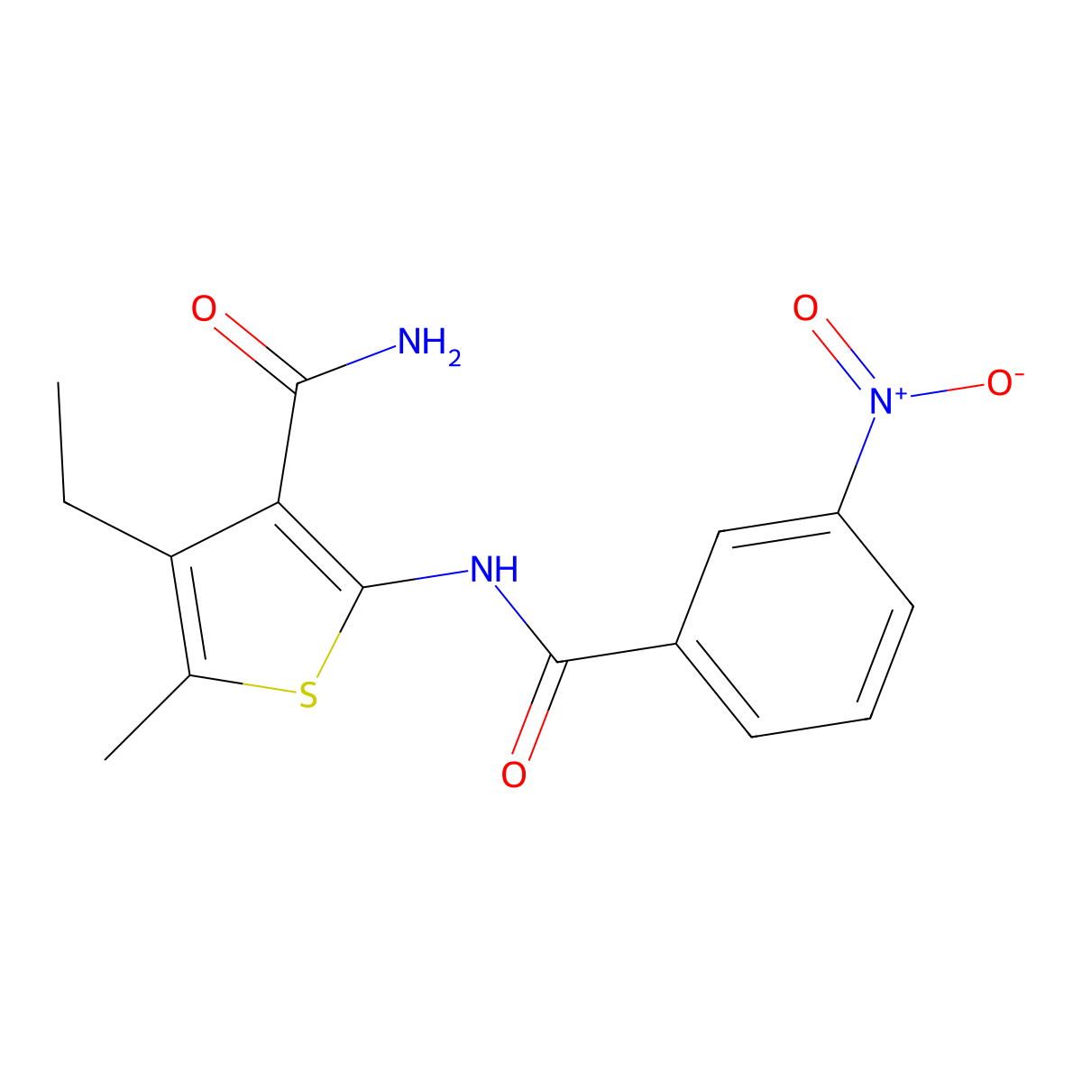 4-Ethyl-5-methyl-2-[(3-nitrobenzoyl)amino]thiophene-3-carboxamide molecular structure, CAS 352651-08-2