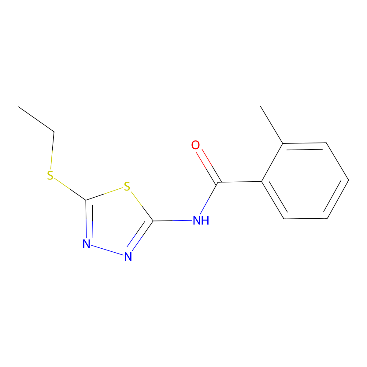 N-[5-(ethylsulfanyl)-1,3,4-thiadiazol-2-yl]-2-methylbenzamide molecular structure, CAS 352651-10-6